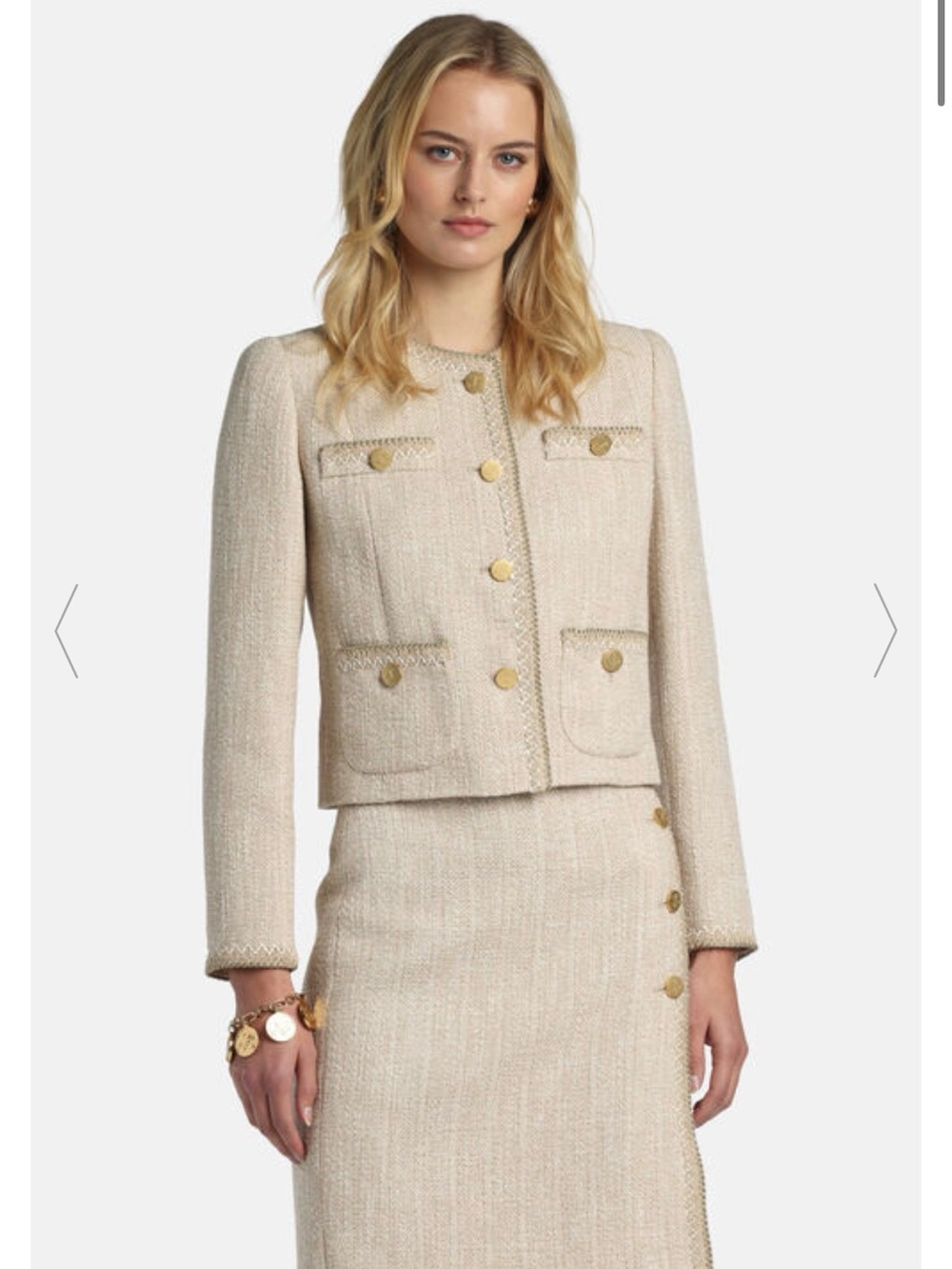 Luisa Spagnoli Cream Tweed Blazer and skirt with Gold Buttons